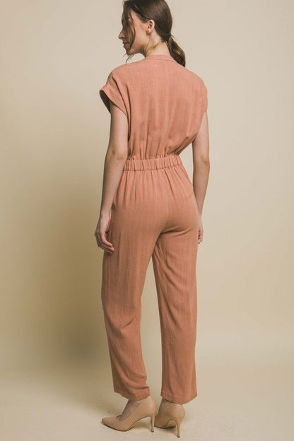 V-Neck Pocketed Jumpsuit - KOKOTETE