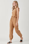 V - Neck Smocked Waist Jogger Jumpsuit - KOKOTETE