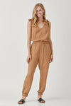 V - Neck Smocked Waist Jogger Jumpsuit - KOKOTETE