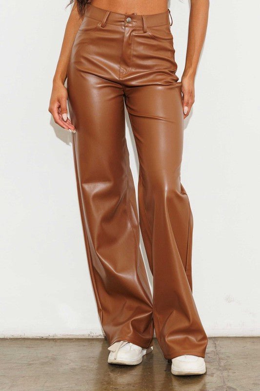 Vegan Leather Wide Leg Pants - KOKOTETE