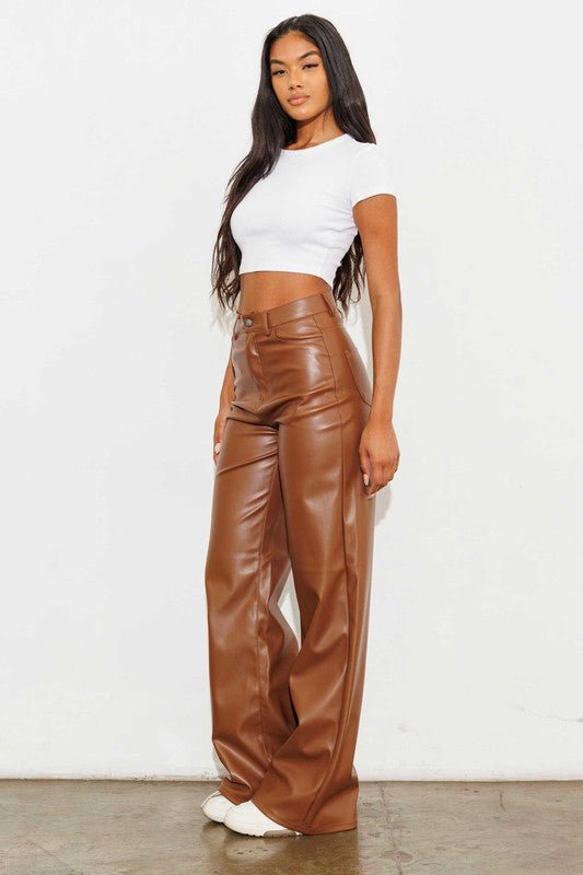 Vegan Leather Wide Leg Pants - KOKOTETE