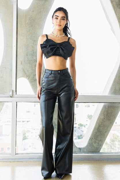 Vegan Leather Wide Leg Pants - KOKOTETE