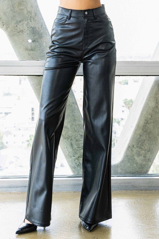 Vegan Leather Wide Leg Pants - KOKOTETE