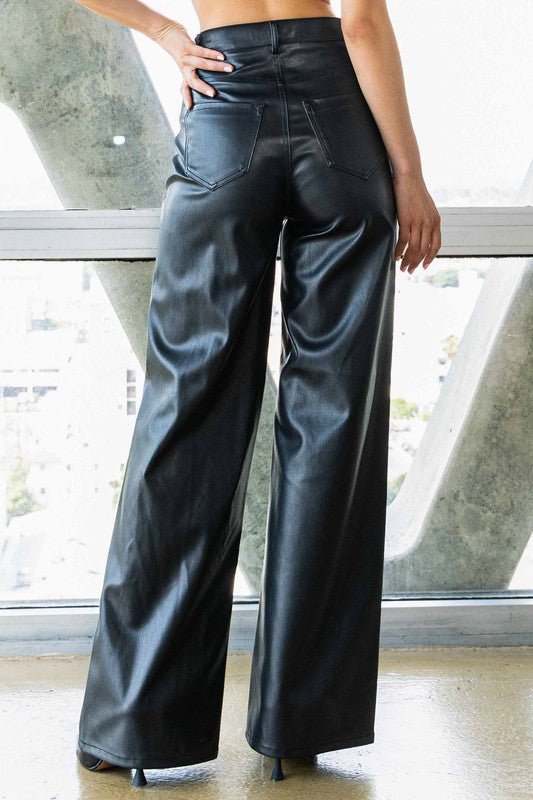 Vegan Leather Wide Leg Pants - KOKOTETE