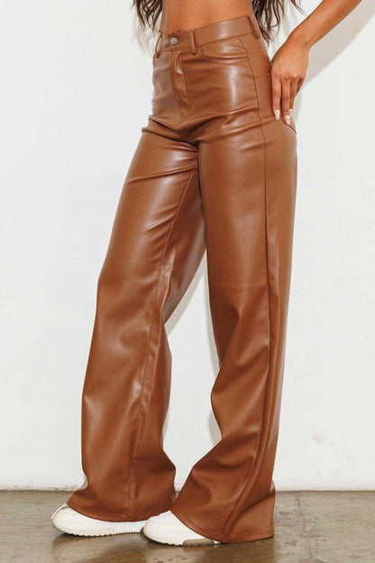 Vegan Leather Wide Leg Pants - KOKOTETE