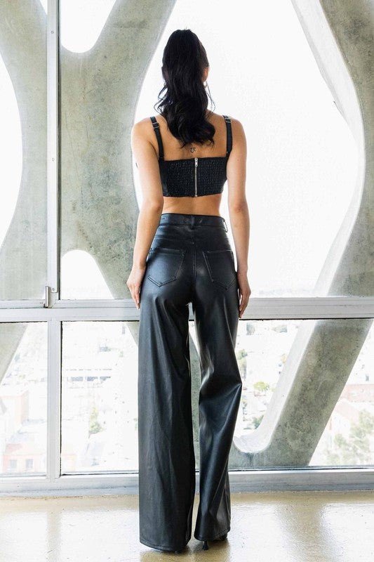 Vegan Leather Wide Leg Pants - KOKOTETE