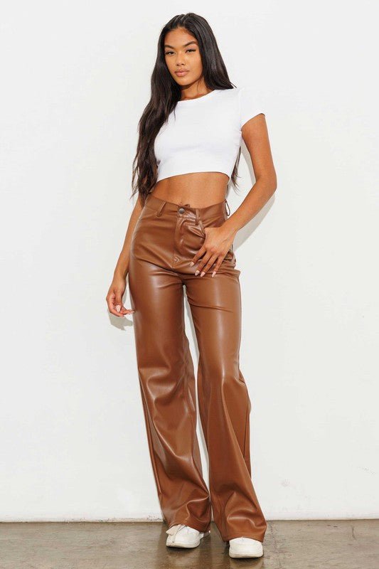 Vegan Leather Wide Leg Pants - KOKOTETE