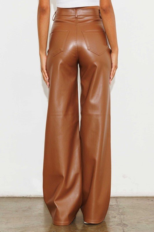 Vegan Leather Wide Leg Pants - KOKOTETE