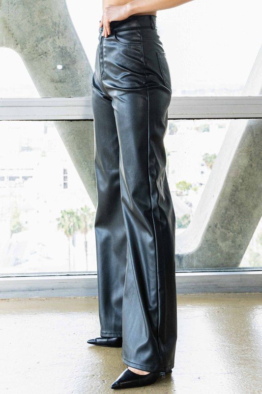 Vegan Leather Wide Leg Pants - KOKOTETE