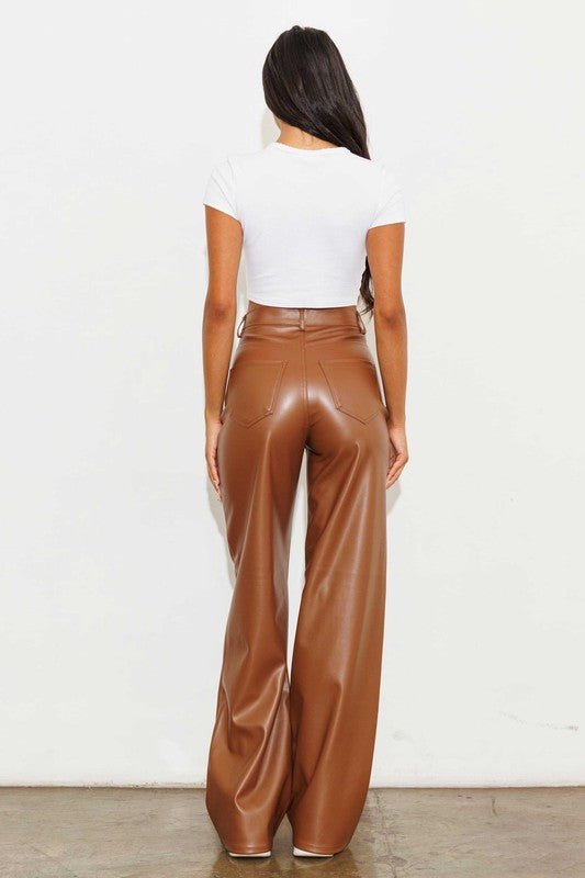 Vegan Leather Wide Leg Pants - KOKOTETE