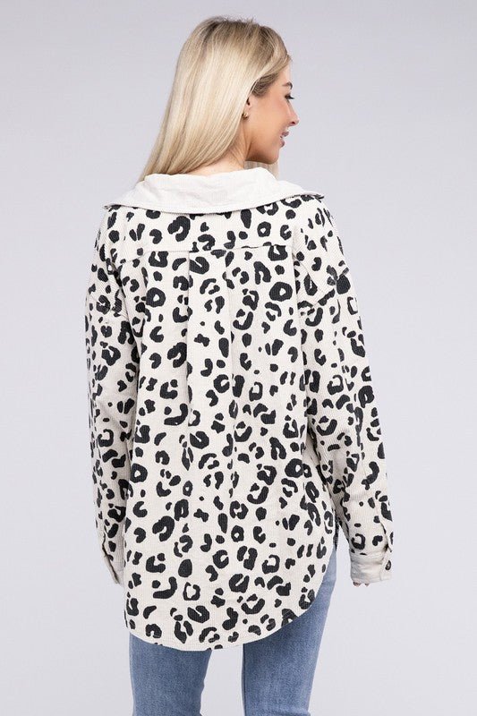 Vintage Washed Leopard Corduroy Buttoned Jacket - KOKOTETE