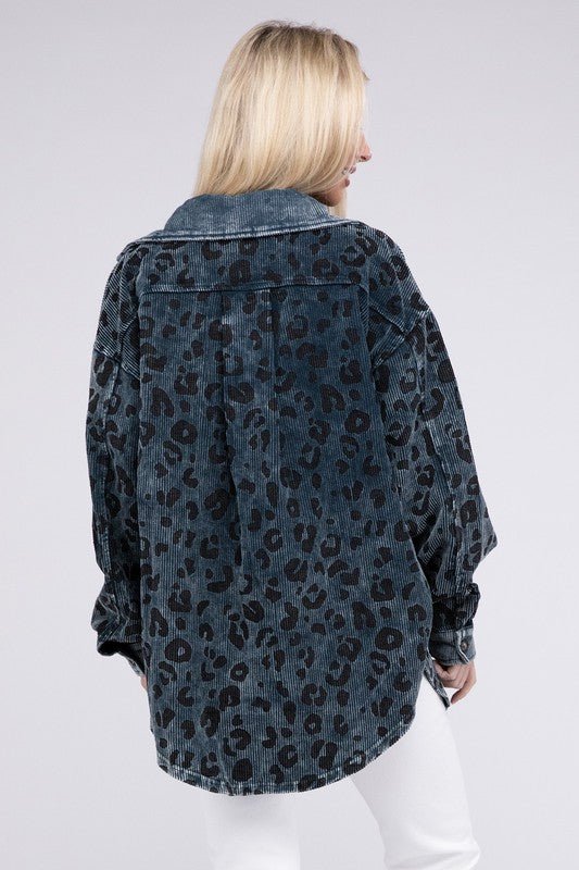 Vintage Washed Leopard Corduroy Buttoned Jacket - KOKOTETE