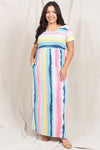 Water Color Short Sleeve Maxi Dress - KOKOTETE