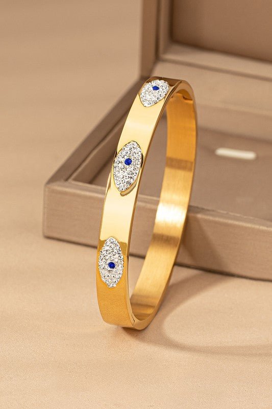 waterproof stainless steel evil eye hinge bangle - KOKOTETE