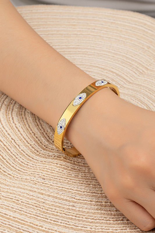 waterproof stainless steel evil eye hinge bangle - KOKOTETE