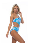 WAVE PRINTED ONE SHOULDER ONE PIECE SWIMSUIT - KOKOTETE