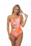 WAVE PRINTED ONE SHOULDER ONE PIECE SWIMSUIT - KOKOTETE