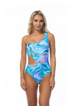 WAVE PRINTED ONE SHOULDER ONE PIECE SWIMSUIT - KOKOTETE