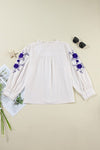 Women Floral Embroidered Bracelet Sleeve Shirt - KOKOTETE