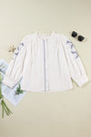 Women Floral Embroidered Bracelet Sleeve Shirt - KOKOTETE