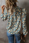 Women Floral Print Mock Neck Puff Sleeve Blouse - KOKOTETE