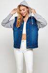 Women's Denim Jacket with Fleece Hoodies - KOKOTETE