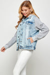 Women's Denim Jacket with Fleece Hoodies - KOKOTETE