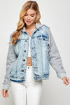 Women's Denim Jacket with Fleece Hoodies - KOKOTETE