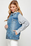 Women's Denim Jacket with Fleece Hoodies - KOKOTETE