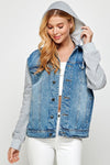 Women's Denim Jacket with Fleece Hoodies - KOKOTETE