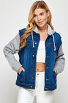 Women's Denim Jacket with Fleece Hoodies - KOKOTETE