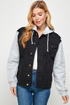 Women's Denim Jacket with Fleece Hoodies - KOKOTETE