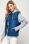 Women's Denim Jacket with Fleece Hoodies - KOKOTETE