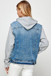 Women's Denim Jacket with Fleece Hoodies - KOKOTETE