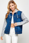 Women's Denim Jacket with Fleece Hoodies - KOKOTETE