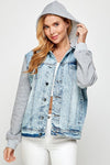 Women's Denim Jacket with Fleece Hoodies - KOKOTETE