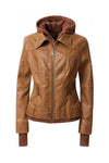 Women's Hood PU Leather Jacket - KOKOTETE