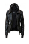 Women's Hood PU Leather Jacket - KOKOTETE