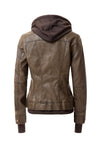 Women's Hood PU Leather Jacket - KOKOTETE