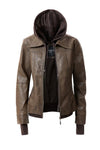 Women's Hood PU Leather Jacket - KOKOTETE