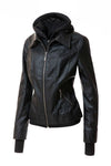 Women's Hood PU Leather Jacket - KOKOTETE