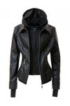 Women's Hood PU Leather Jacket - KOKOTETE