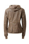 Women's Hood PU Leather Jacket - KOKOTETE