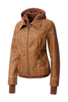 Women's Hood PU Leather Jacket - KOKOTETE