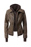 Women's Hood PU Leather Jacket - KOKOTETE