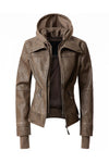 Women's Hood PU Leather Jacket - KOKOTETE