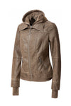 Women's Hood PU Leather Jacket - KOKOTETE