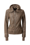 Women's Hood PU Leather Jacket - KOKOTETE