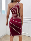 Women's Striped One Shoulder Dress Side Slit - KOKOTETE