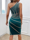 Women's Striped One Shoulder Dress Side Slit - KOKOTETE